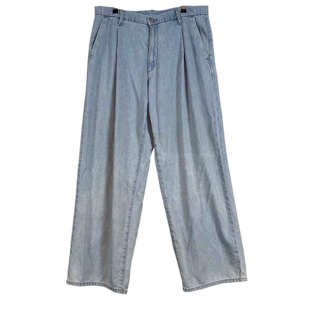 Uniqlo Pleated Wide Leg Jean Light Wash Blue Cotton Lyocell XL 32-33 Summer Jean